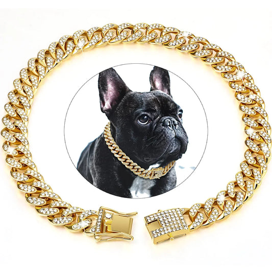 Diamond dog collar | gold dog necklace | hip hop pet collar | bling dog jewelry | luxury dog collar | safety buckle collar | stylish pet necklace | fashion dog accessory
